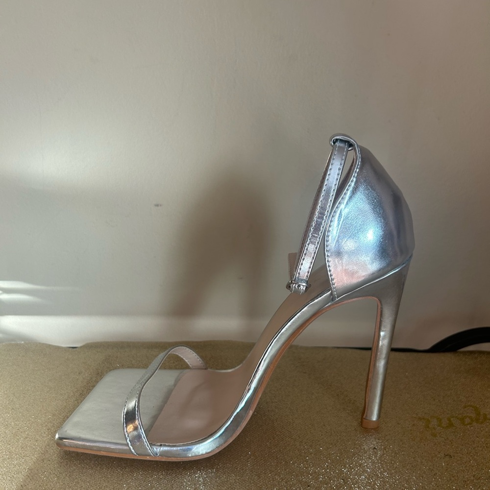 PrettyLittleThing Shiny Metallic Silver Heels